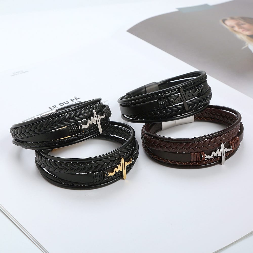 Bratara-barbati-piele-naturala-negru-Heartbeat2