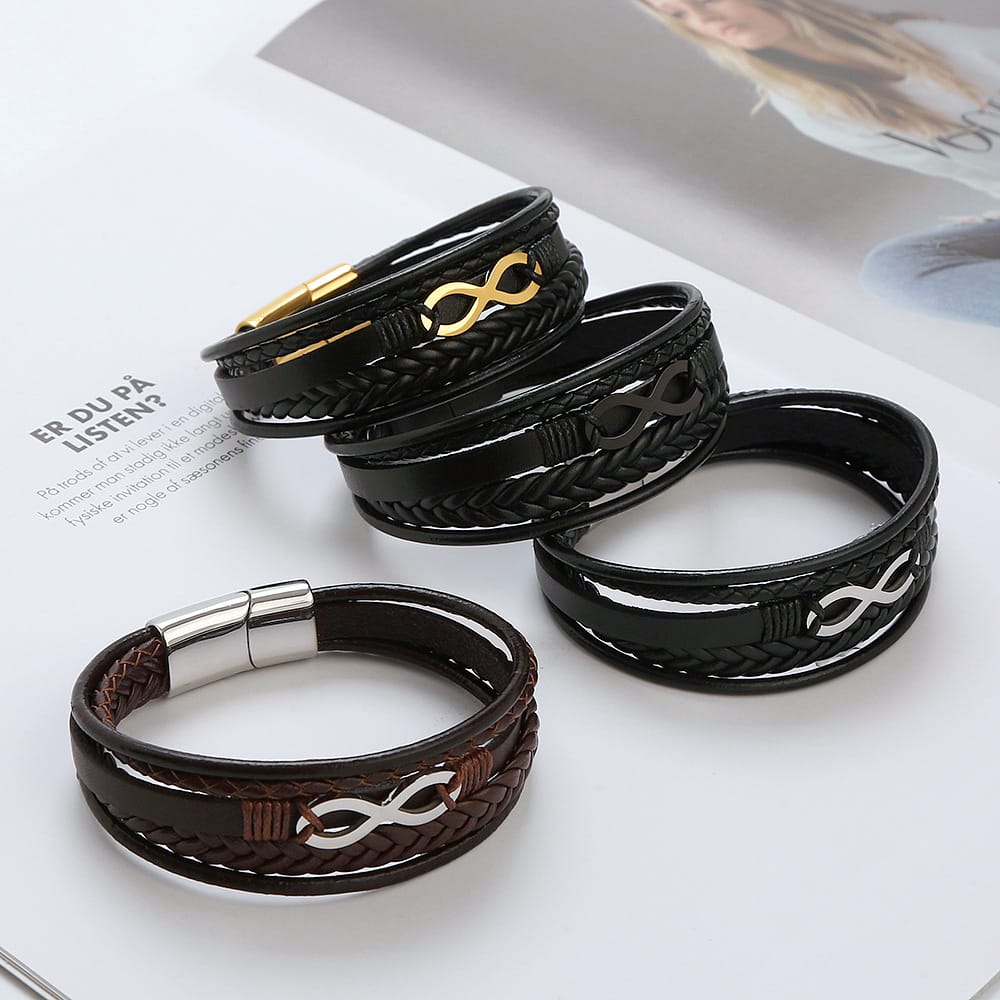 Bratara-barbati-piele-naturala-negru-Infinit1