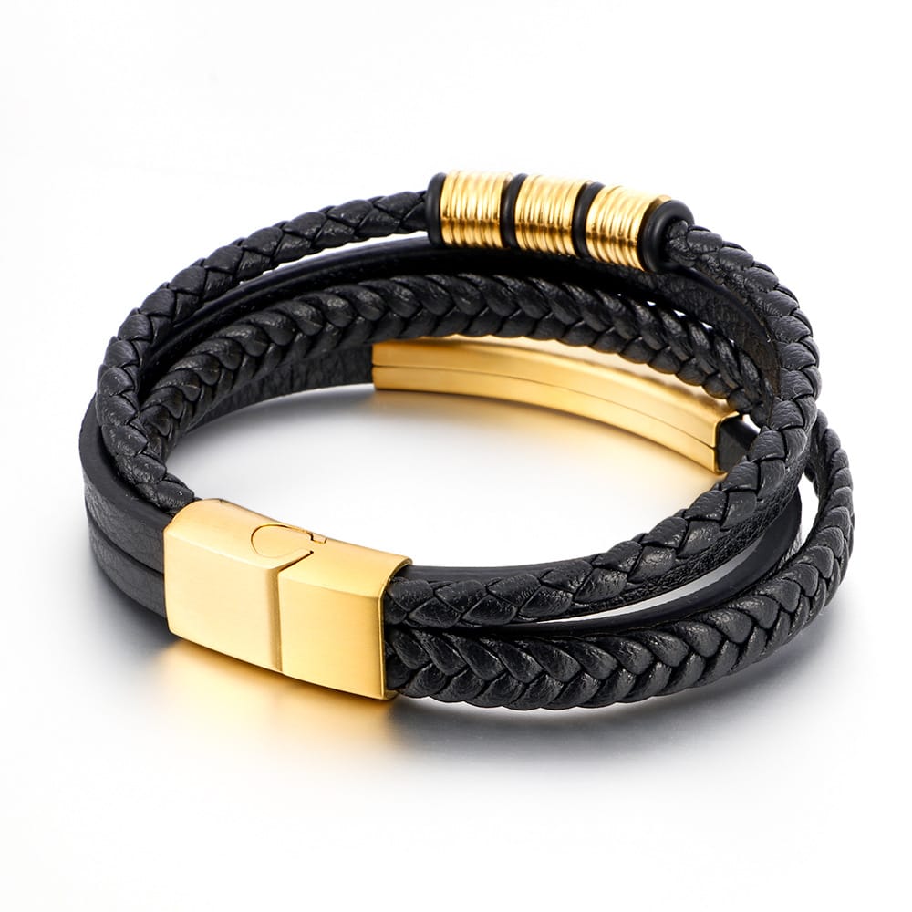 Bratara-barbati-piele-naturala-negru-auriu-Essentials1