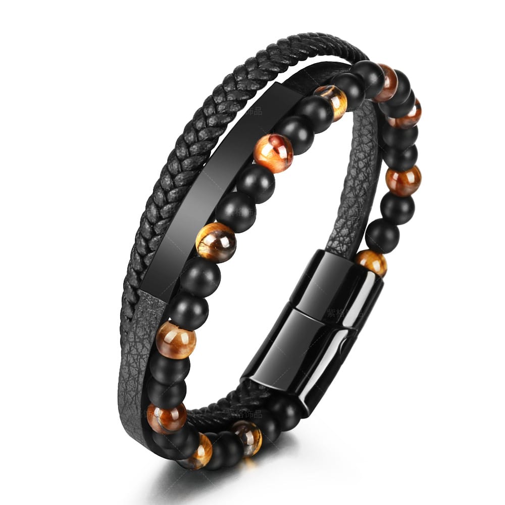 Bratara-barbati-piele-naturala-negru-Rory