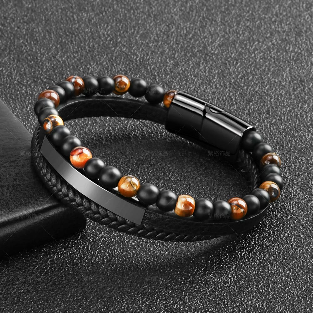 Bratara-barbati-piele-naturala-negru-Rory1