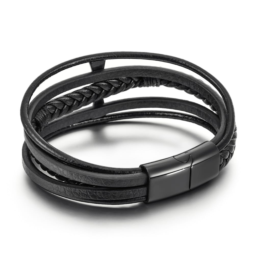Bratara-barbati-piele-naturala-negru-Cruce1