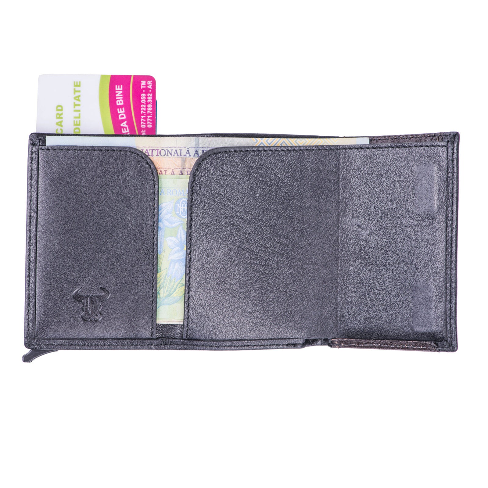 Portacarte da uomo in pelle naturale nero-marrone Contractor, protezione RFID