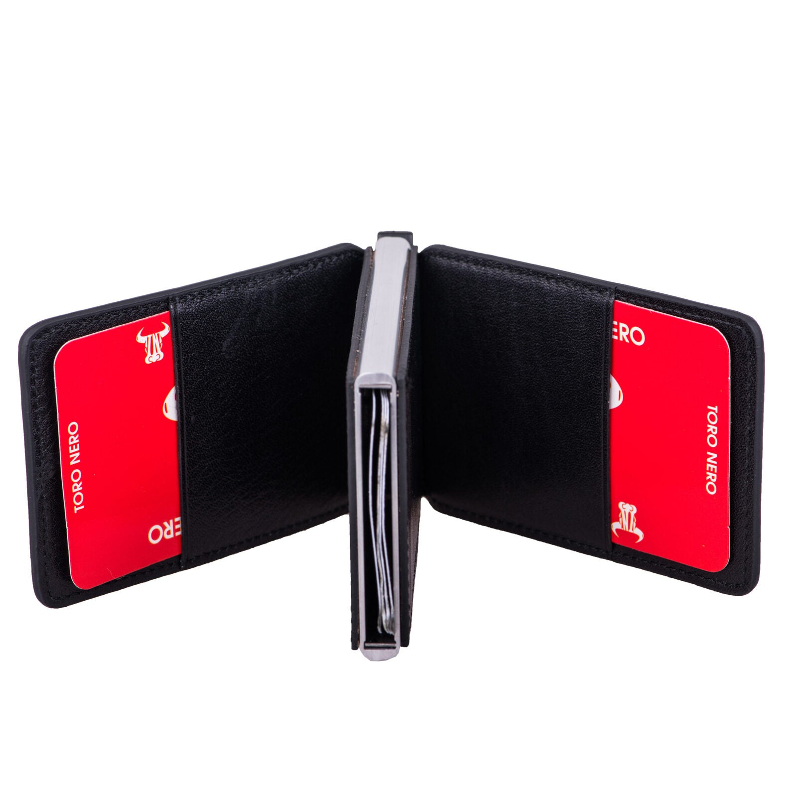 Portacarte uomo in vera pelle nera Master Slide, protezione RFID