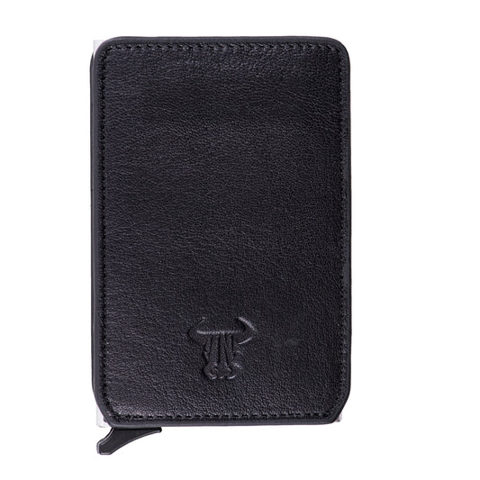 Port-card barbati din piele naturala negru Master Slide,protectie RFID