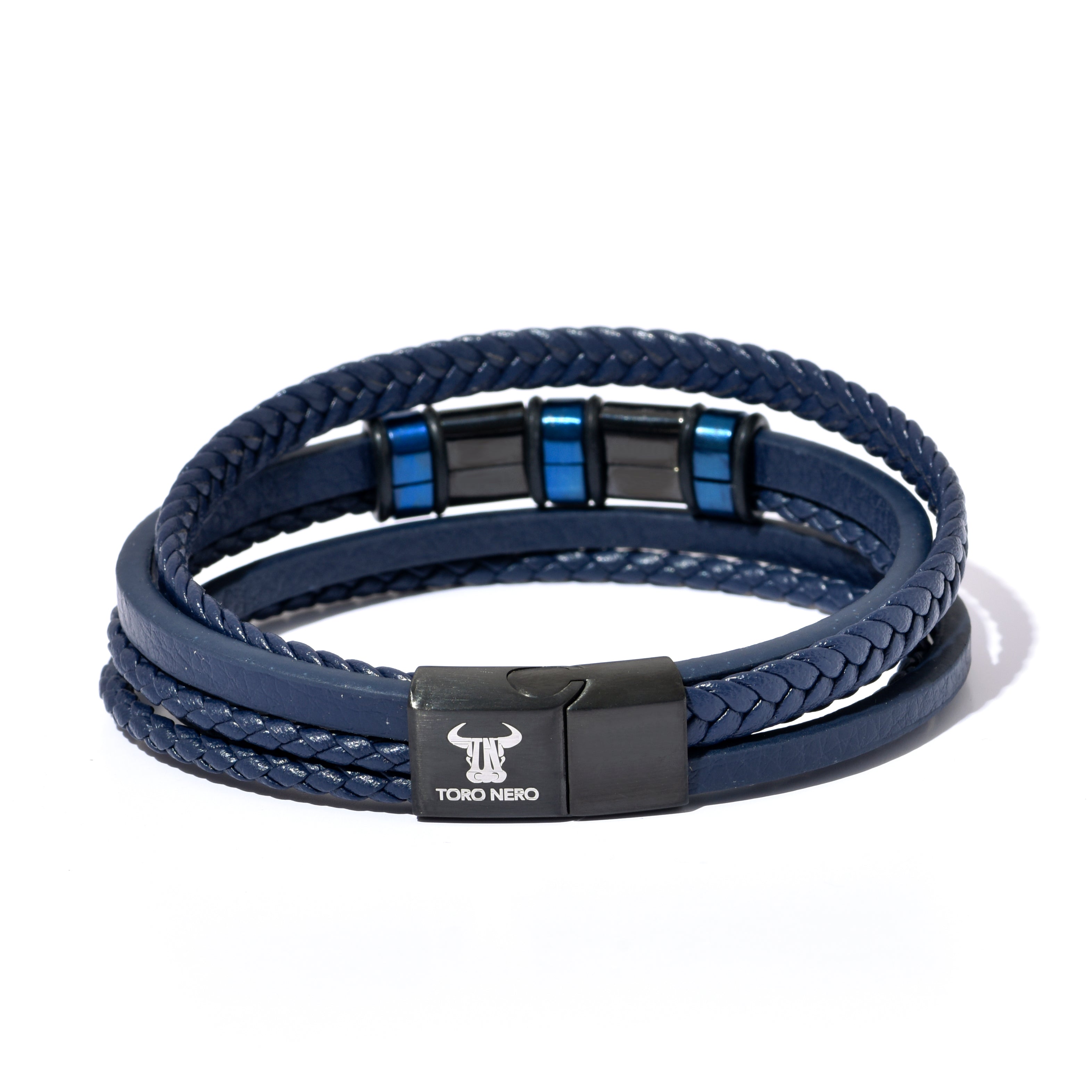 Bratara barbati din piele naturala bleumarin Eclipse