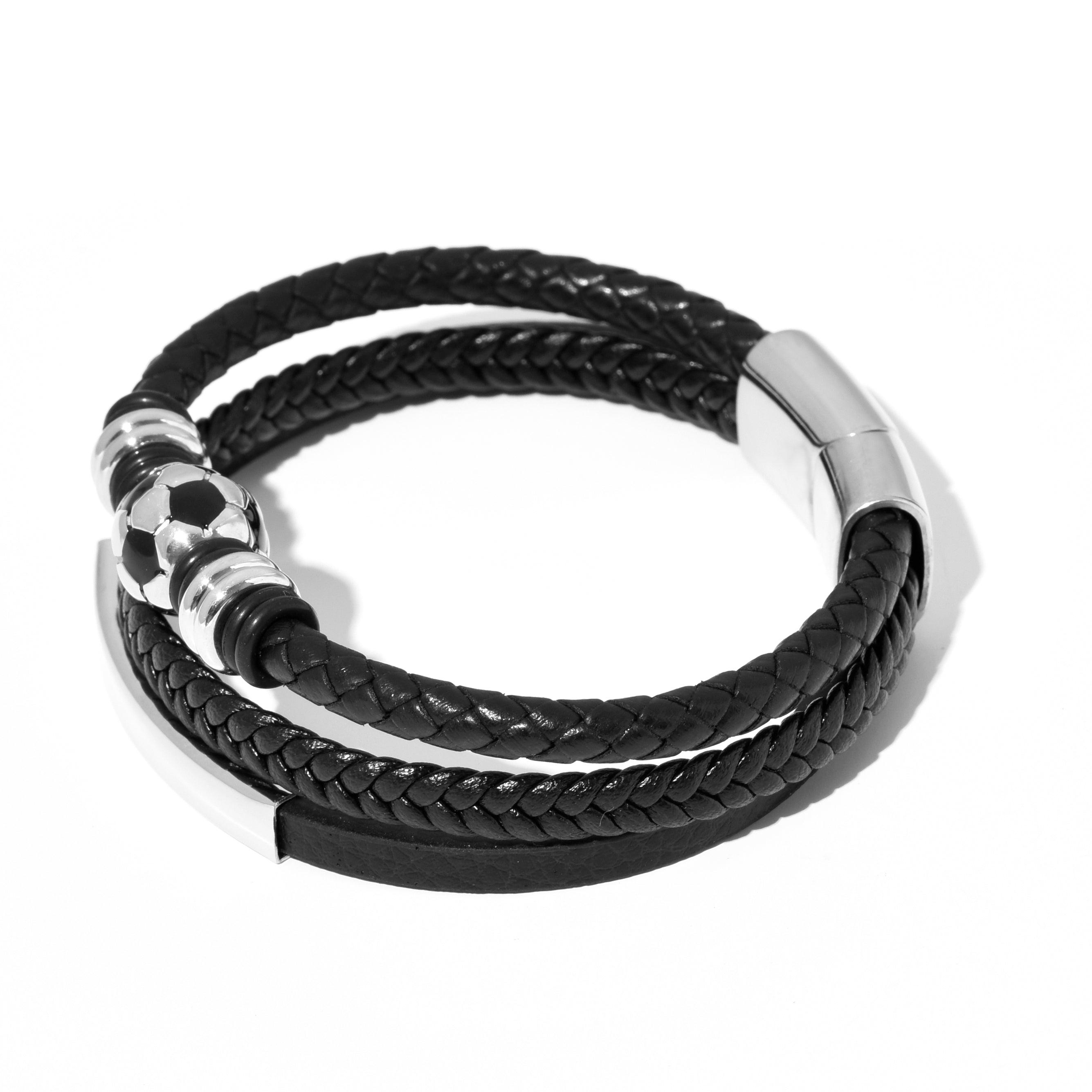 Bratara barbati din piele naturala negru Wolf
