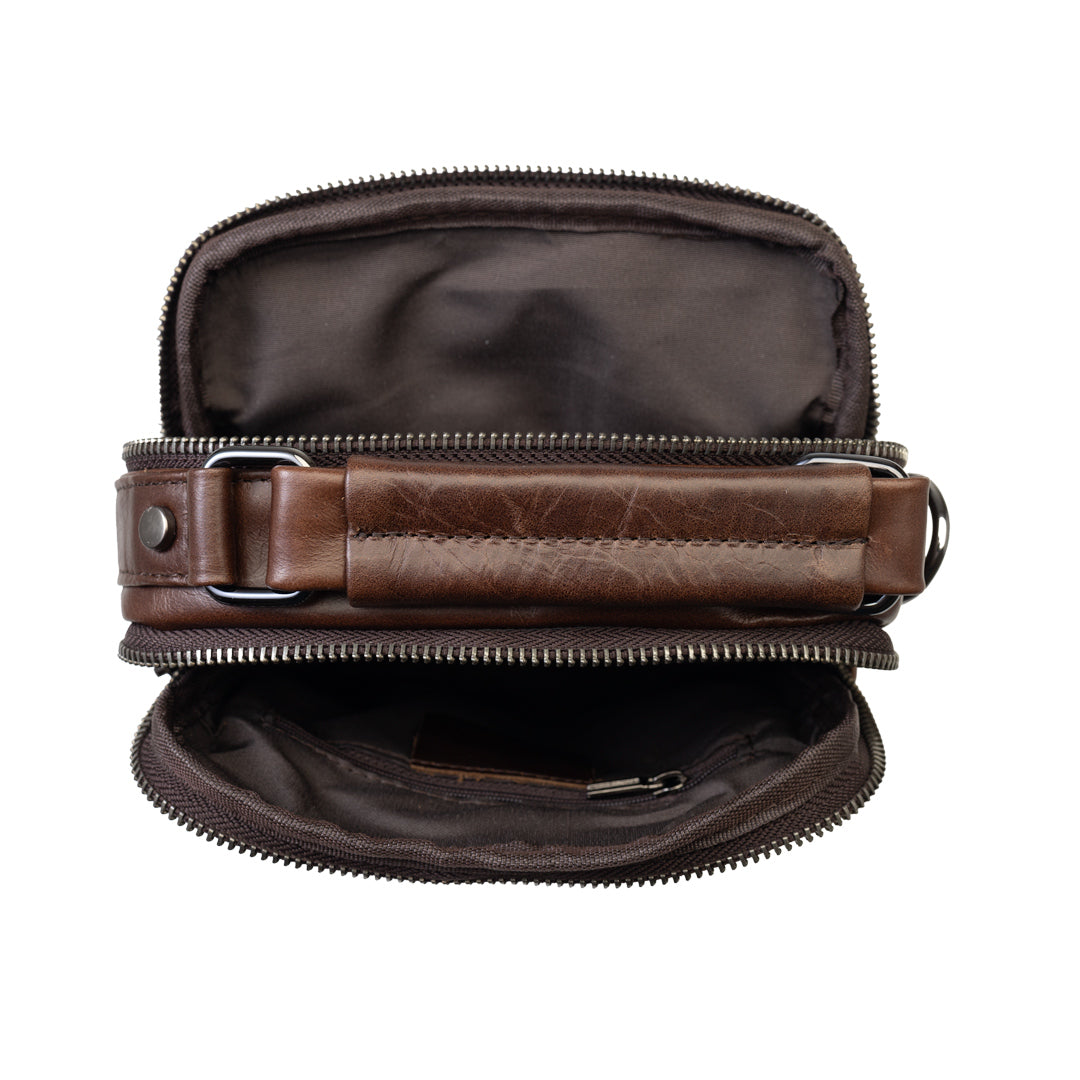 Bolso de hombre de piel genuina marrón Trío