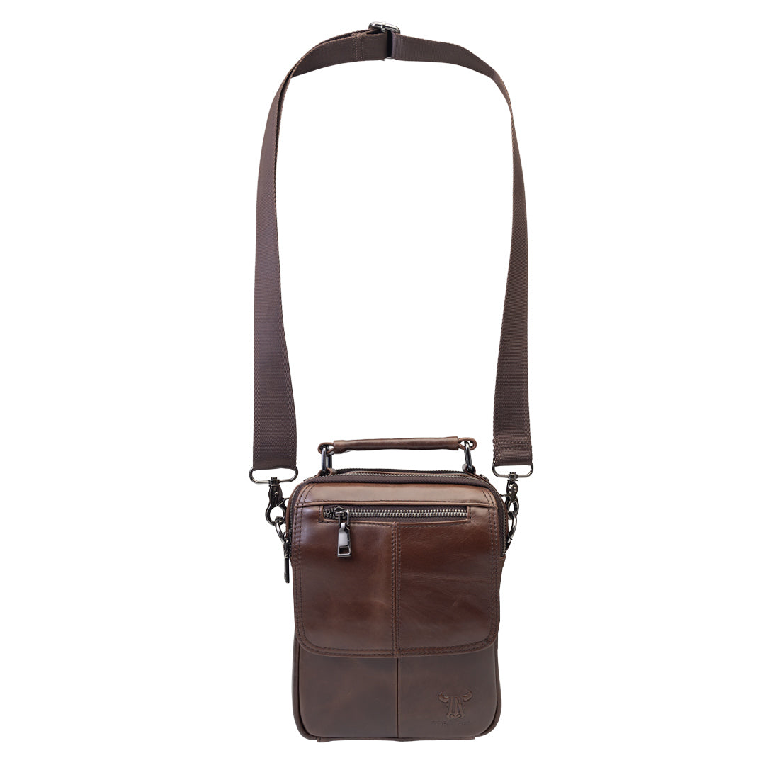 Bolso de hombre de piel genuina marrón Trío