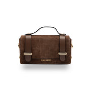 Damenhandtasche aus cognacfarbenem Echtleder-Veloursleder Natalia