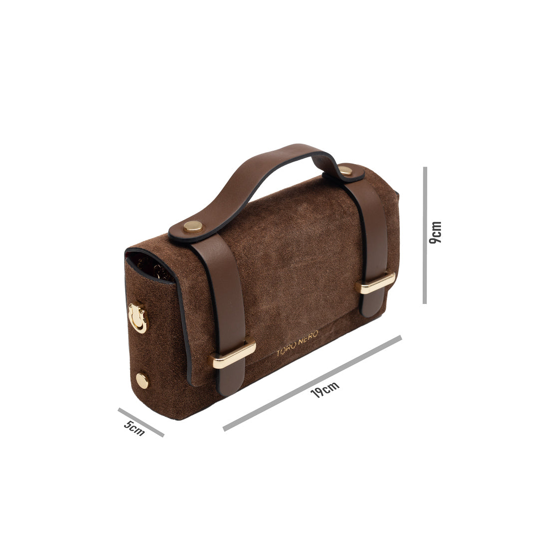 Damenhandtasche aus cognacfarbenem Echtleder-Veloursleder Natalia