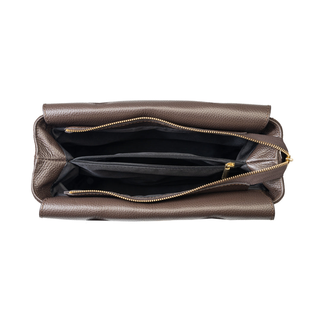 Sac à main en cuir véritable marron foncé Mira