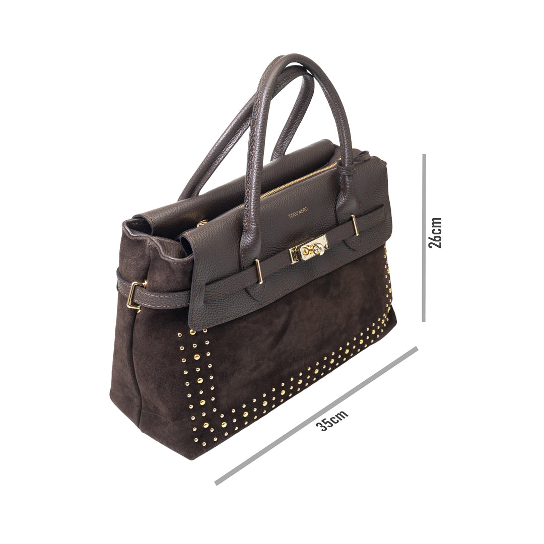 Sac à main en cuir véritable marron foncé Mira