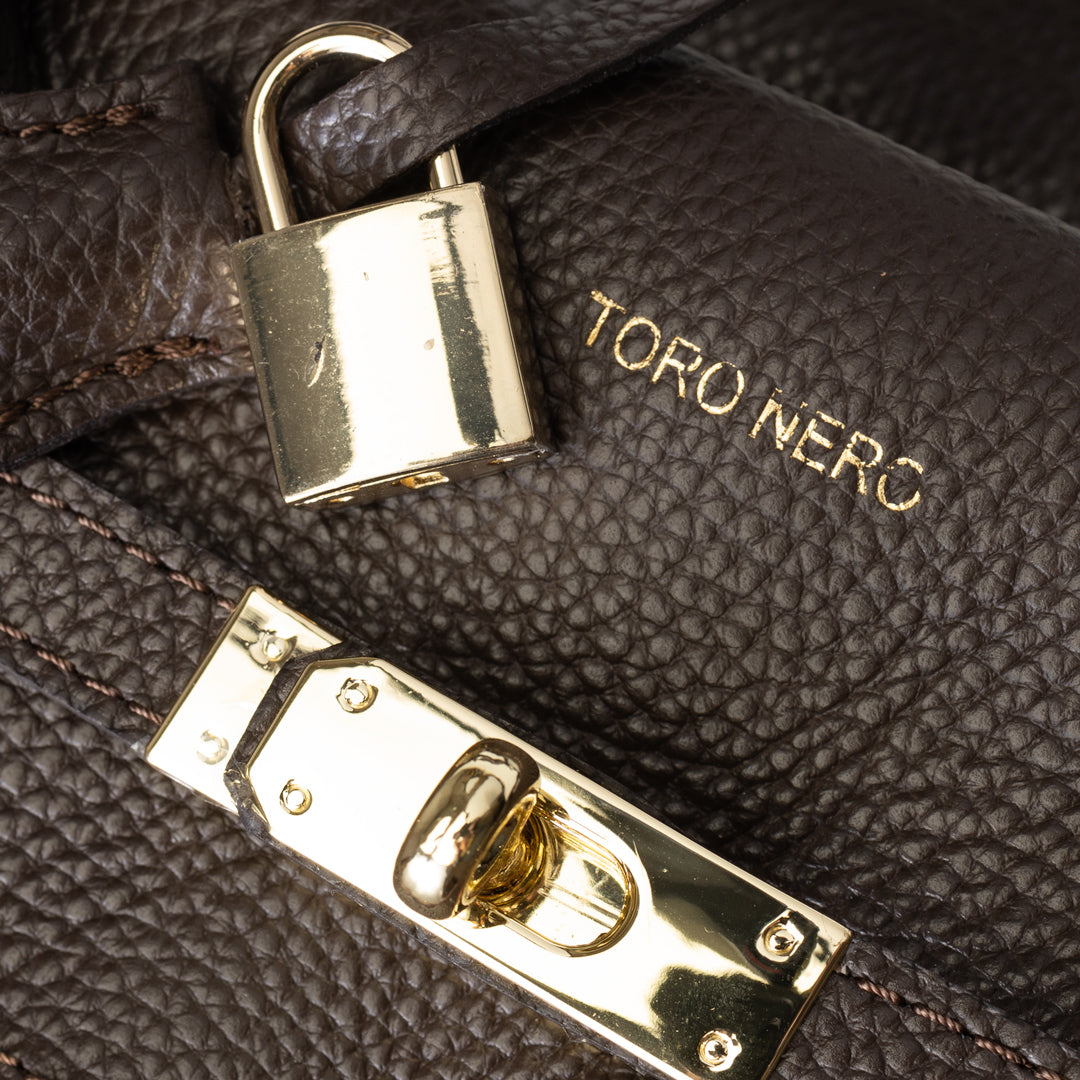Sac à main en cuir véritable marron foncé Mira