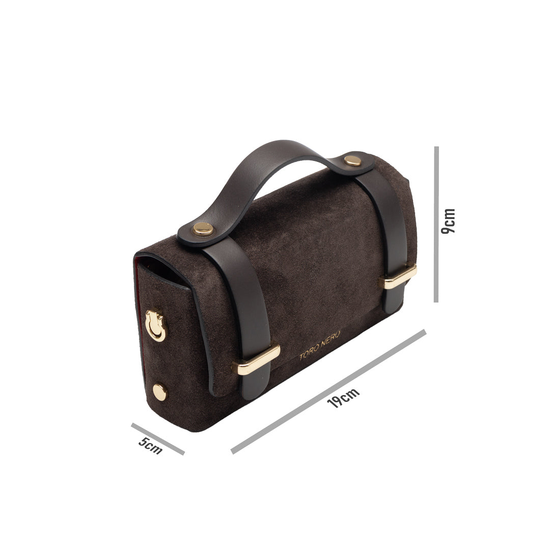 Damenhandtasche aus dunkelbraunem Echtleder-Veloursleder Natalia