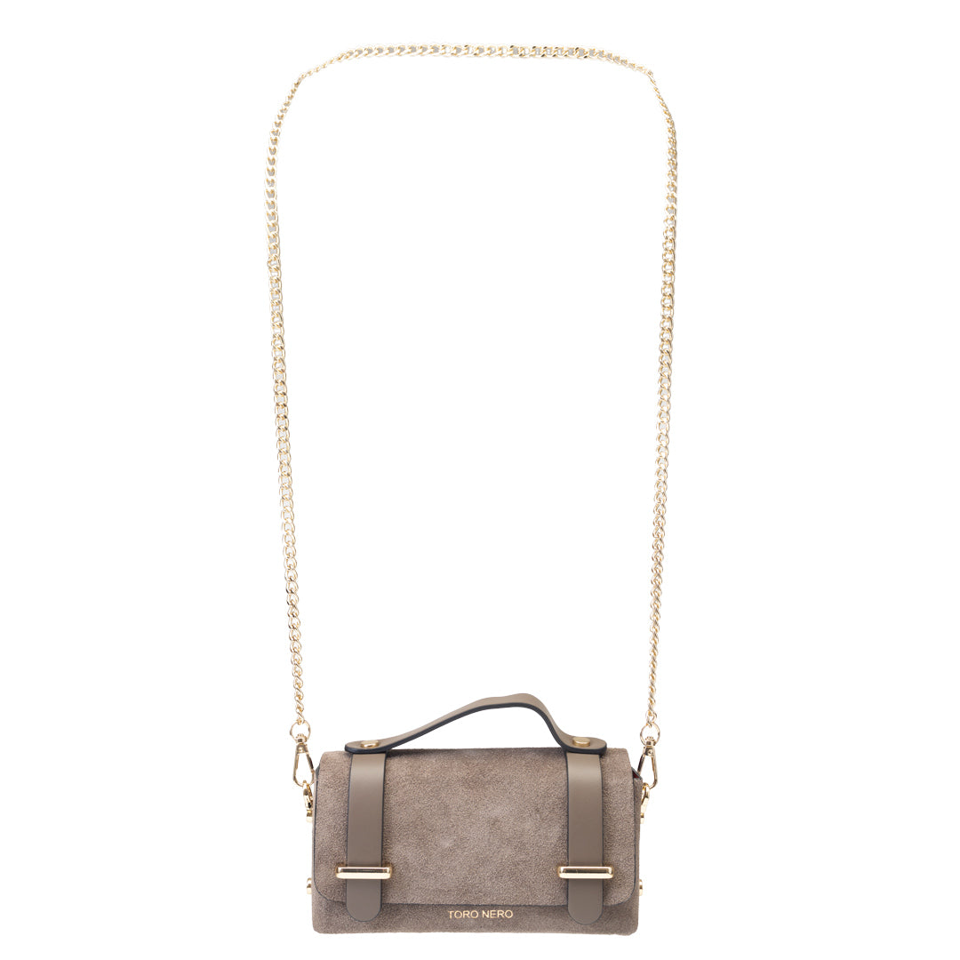 Damenhandtasche aus taupefarbenem echtem Leder – Veloursleder Natalia
