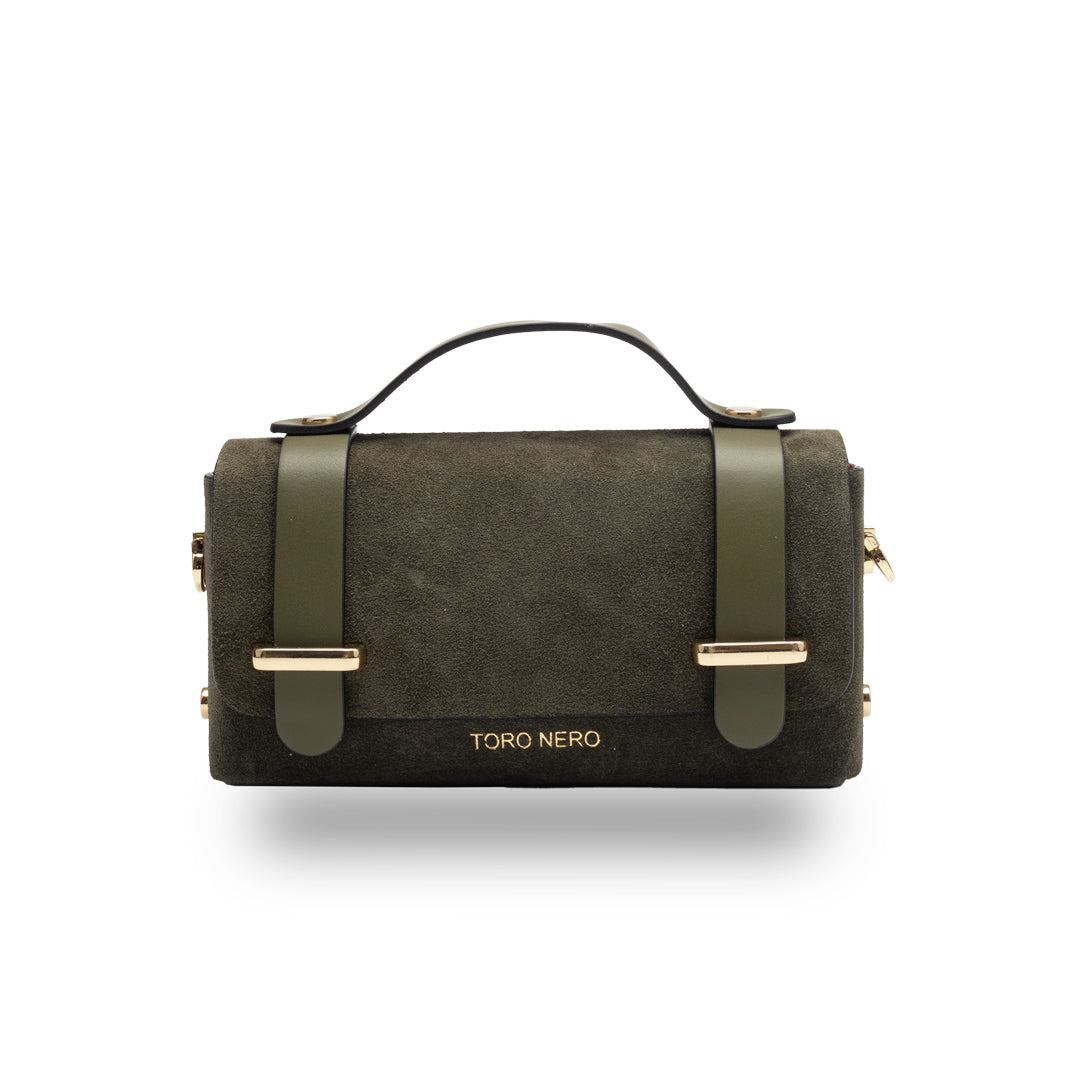 Bolso de mujer de piel genuina verde militar - ante Natalia