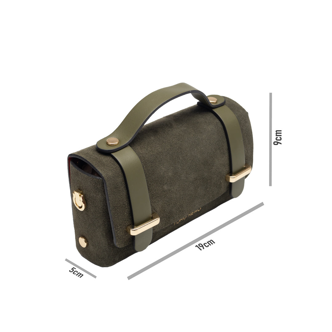 Bolso de mujer de piel genuina verde militar - ante Natalia