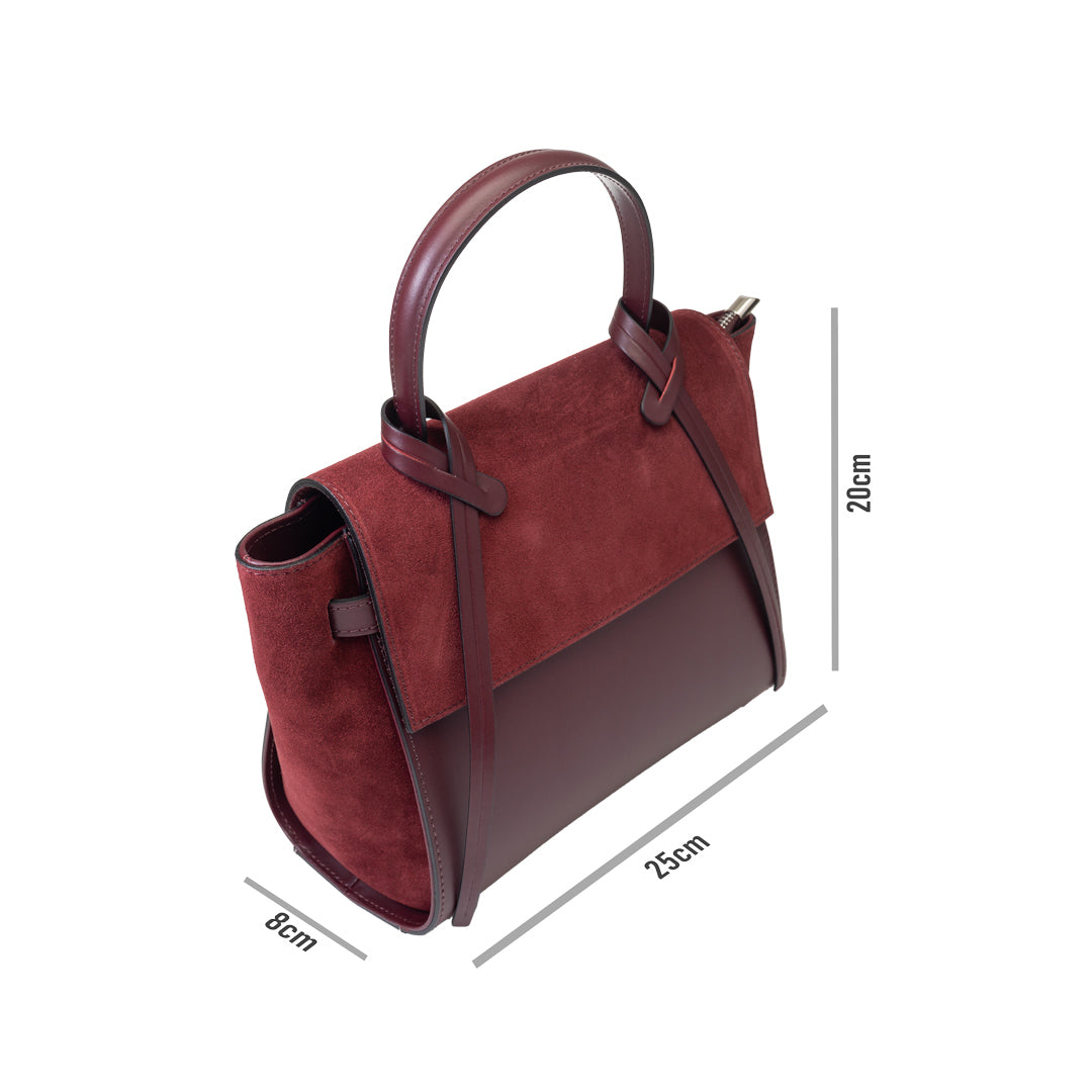 Bolso de mujer de piel de ante natural burdeos Erika