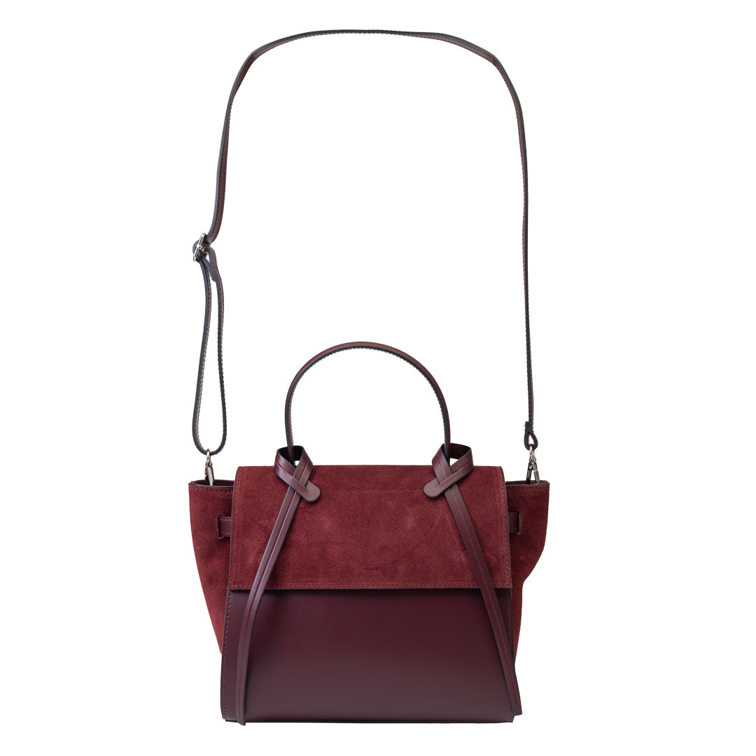 Bolso de mujer de piel de ante natural burdeos Erika