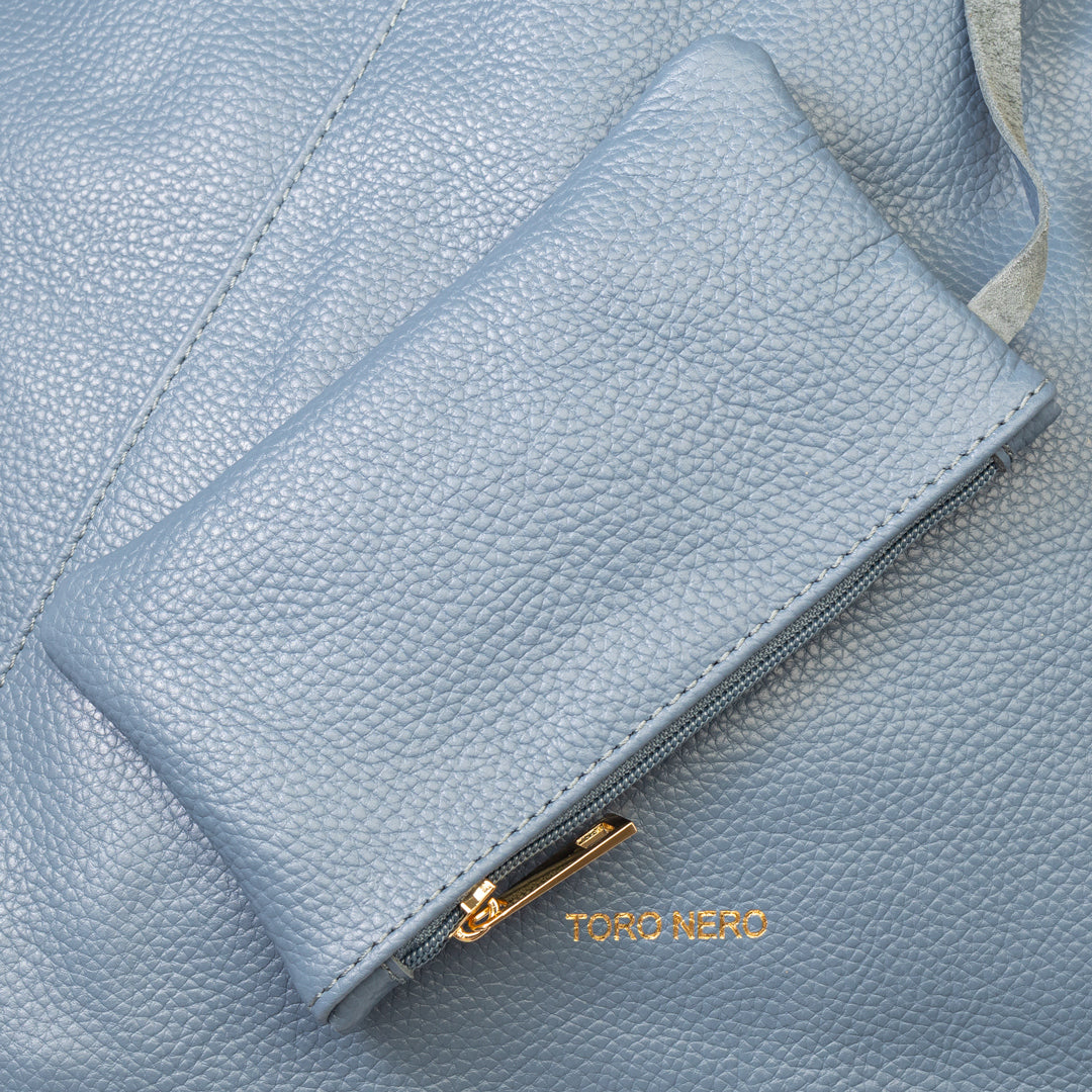 Bolso de piel natural azul Camelia para mujer