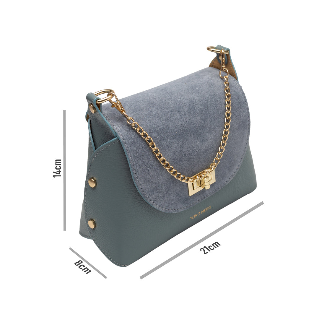 Borsa donna in pelle scamosciata naturale, azzurra Raisa