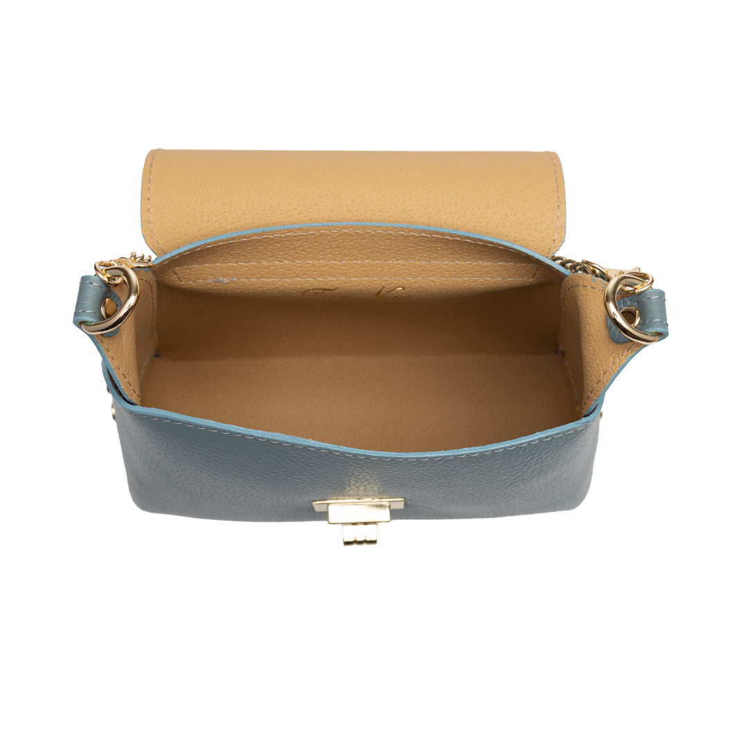 Borsa donna in pelle scamosciata naturale, azzurra Raisa