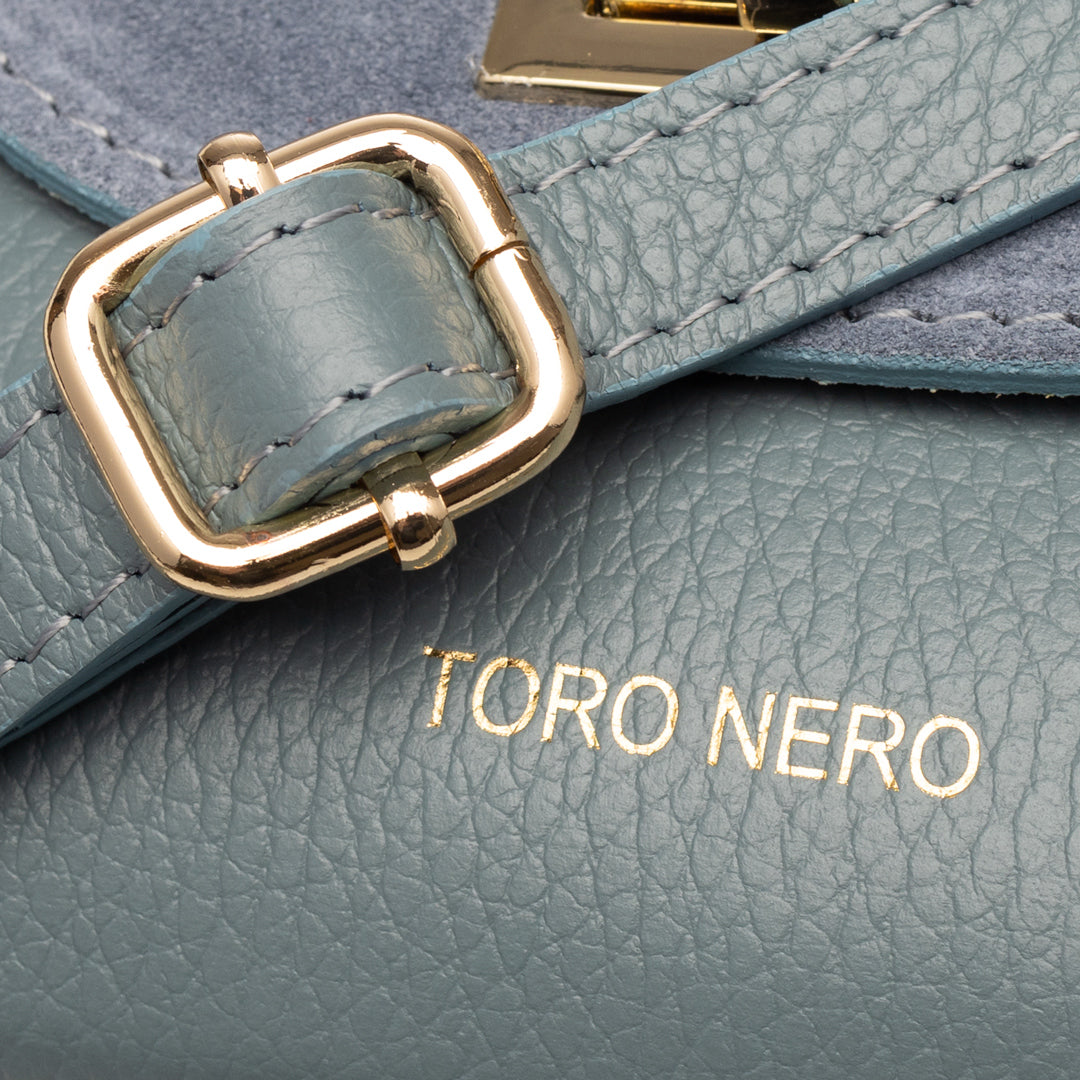 Borsa donna in pelle scamosciata naturale, azzurra Raisa