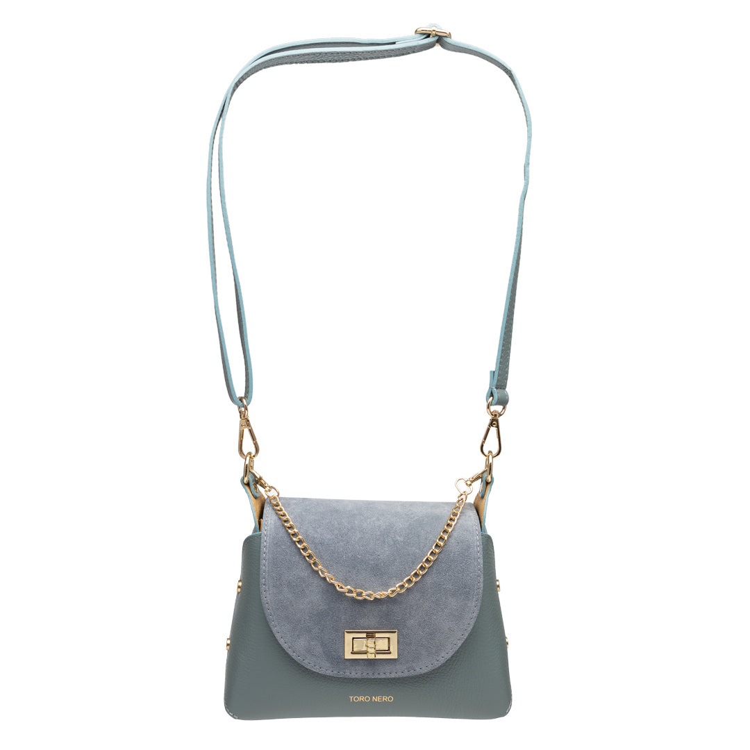 Borsa donna in pelle scamosciata naturale, azzurra Raisa