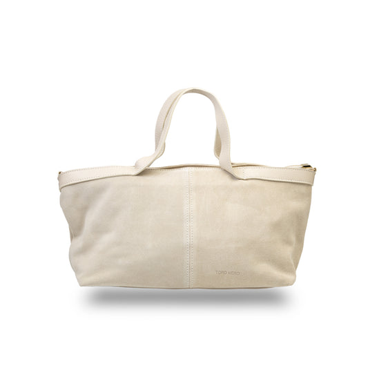 Borsa da donna in pelle scamosciata naturale beige Bianca