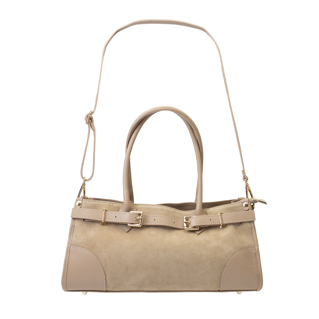 Bolso de mujer de piel auténtica beige Evelin