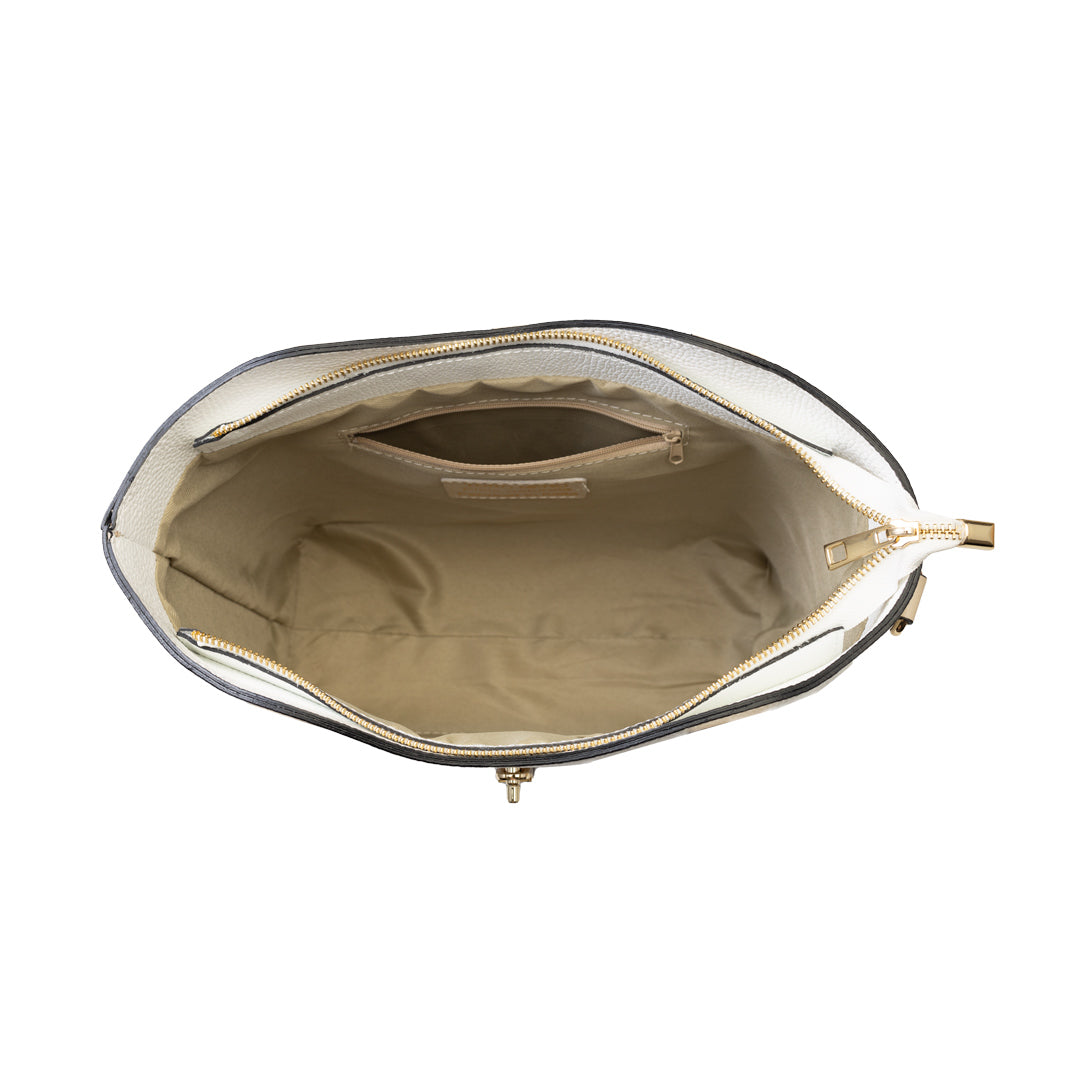 Bolso de mujer de piel natural beige-blanco Sorina