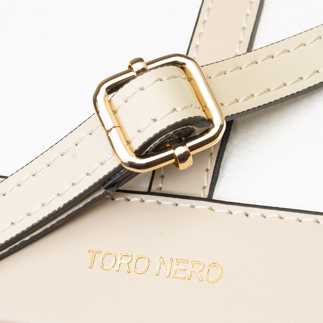 Bolso de mujer de piel natural beige-blanco Sorina