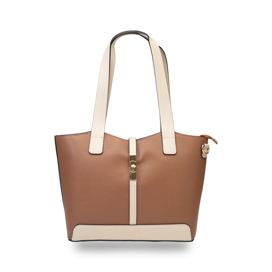 Bolso de mujer de piel natural beige-marrón Sorina