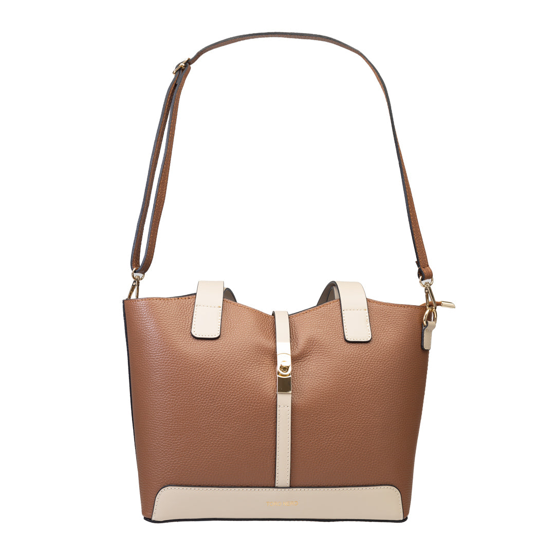 Bolso de mujer de piel natural beige-marrón Sorina