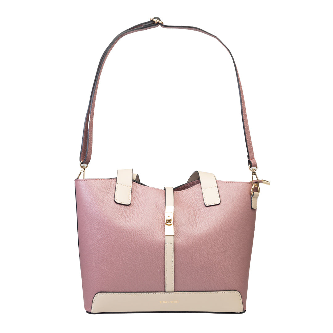 Damenhandtasche aus beigefarbenem Echtleder Sorina