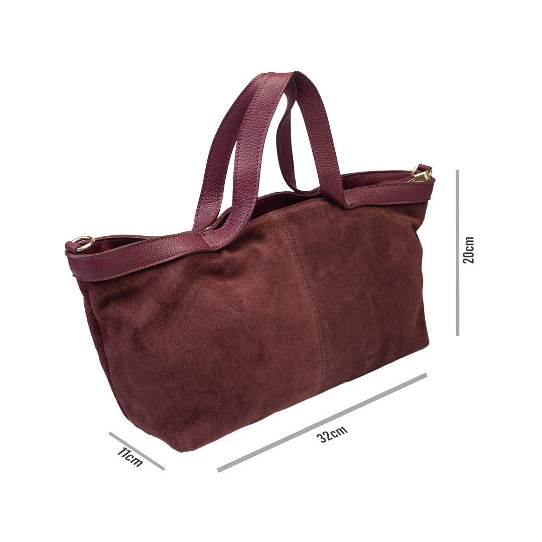 Damenhandtasche aus weinrotem Veloursleder Bianca
