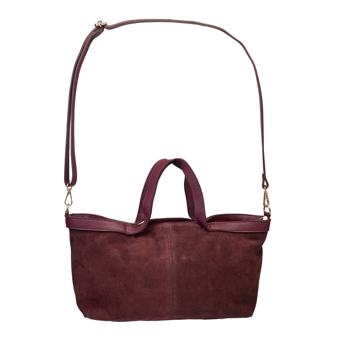 Damenhandtasche aus weinrotem Veloursleder Bianca