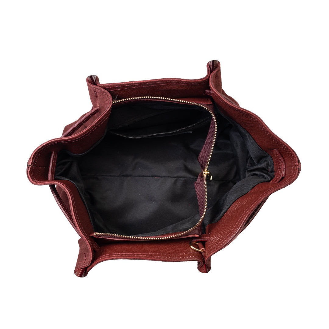 Bolso de mujer de piel natural color burdeos Elena