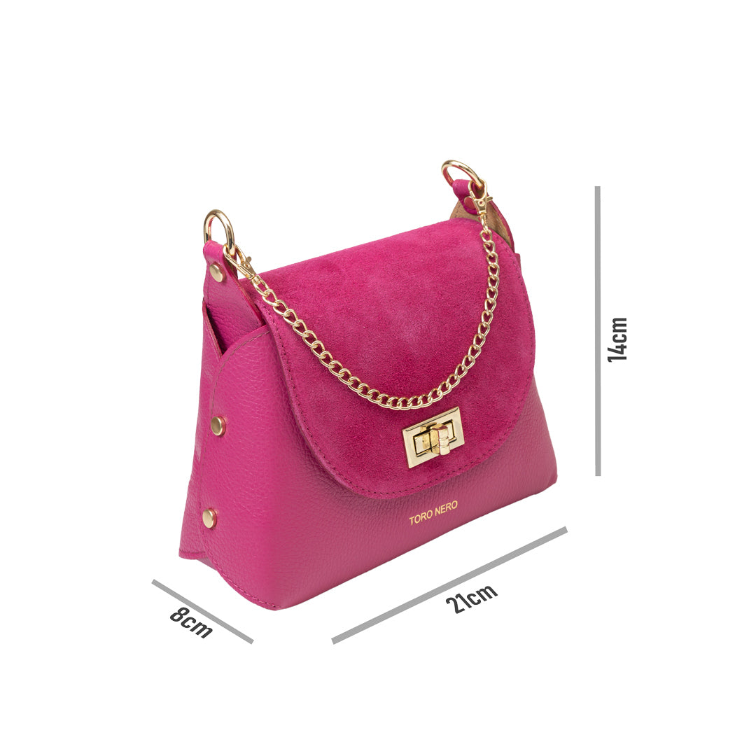 Bolso de mujer de piel de ante natural, fucsia Raisa