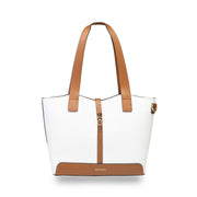 Bolso de mujer de piel natural marrón-blanco Sorina