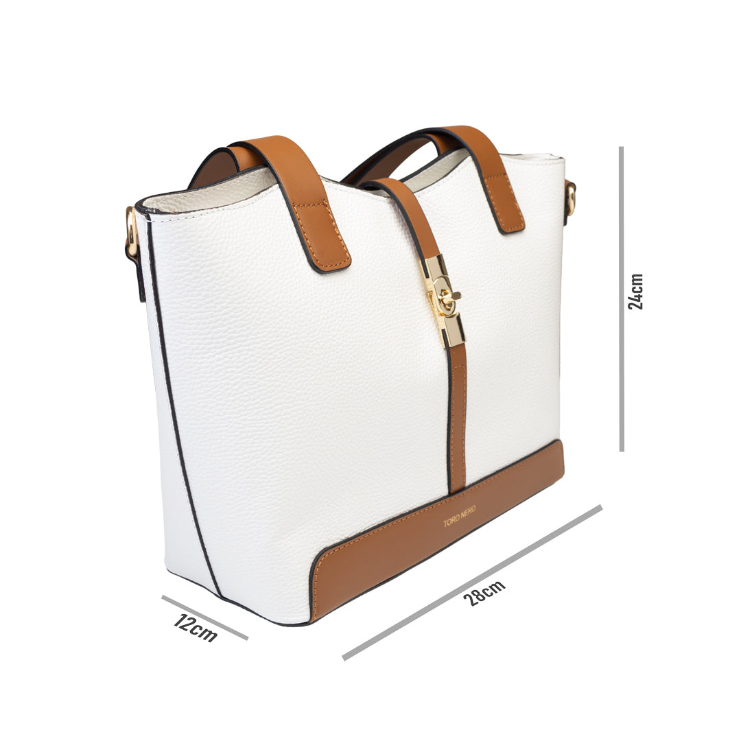 Bolso de mujer de piel natural marrón-blanco Sorina