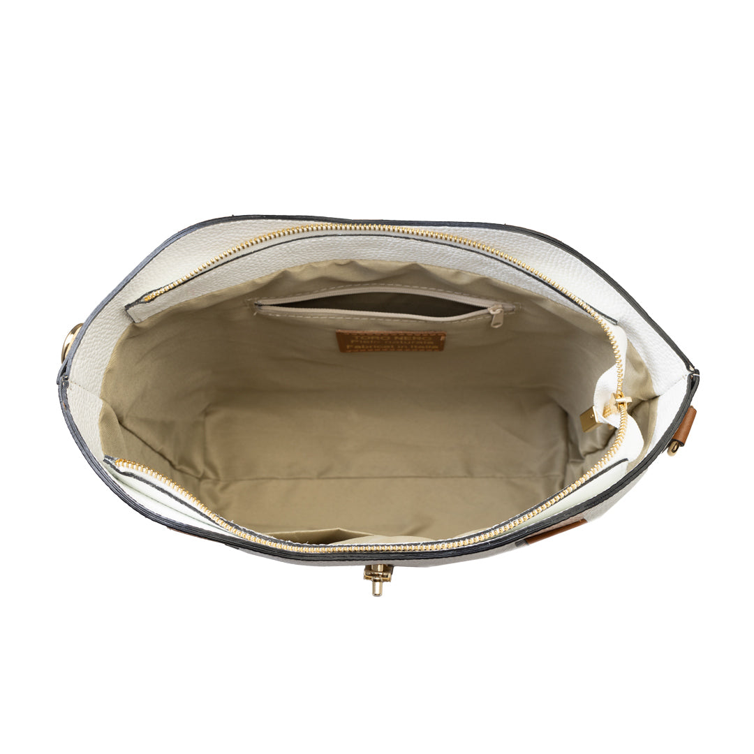 Bolso de mujer de piel natural marrón-blanco Sorina