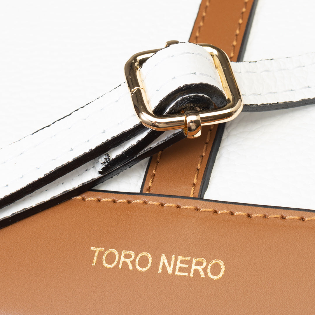 Bolso de mujer de piel natural marrón-blanco Sorina