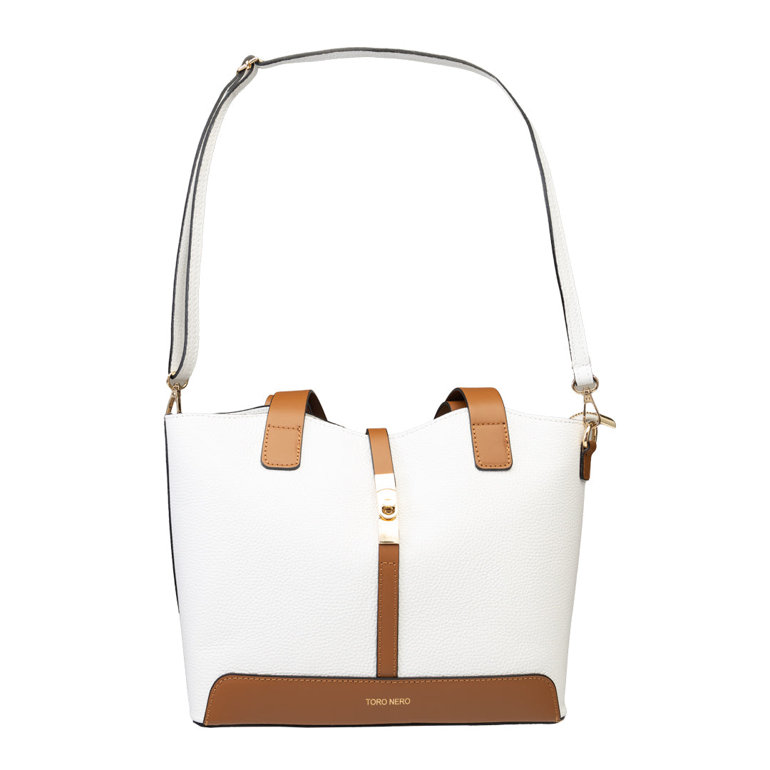 Bolso de mujer de piel natural marrón-blanco Sorina