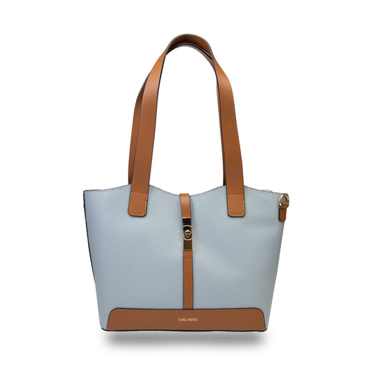 Damenhandtasche aus echtem Leder braun-hellblau Sorina