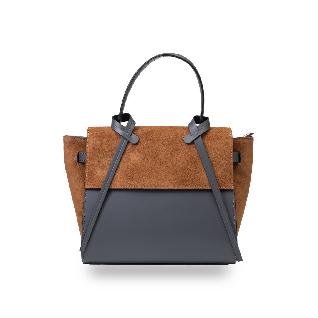 Damenhandtasche aus echtem braun-grauem Leder Erika
