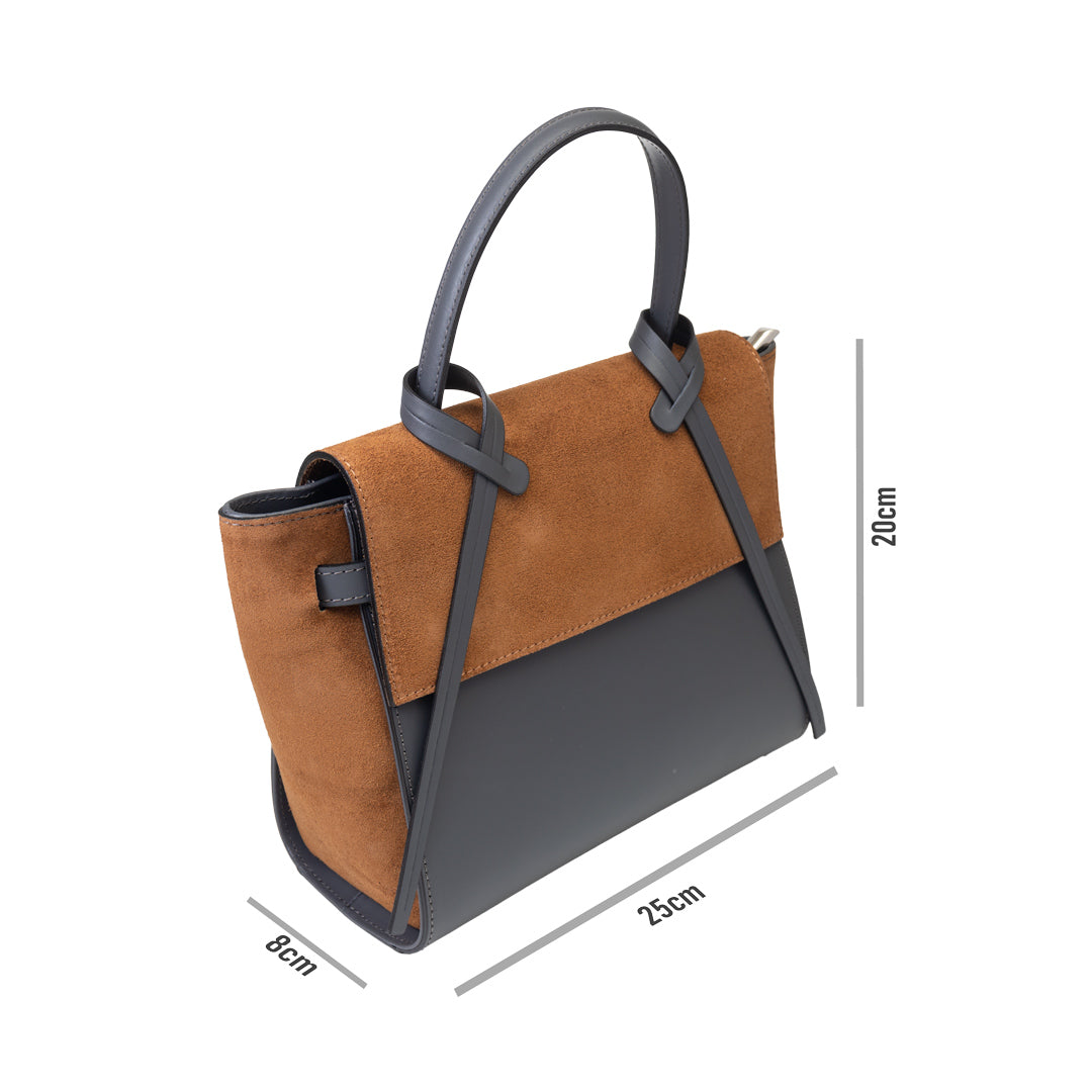 Damenhandtasche aus echtem braun-grauem Leder Erika