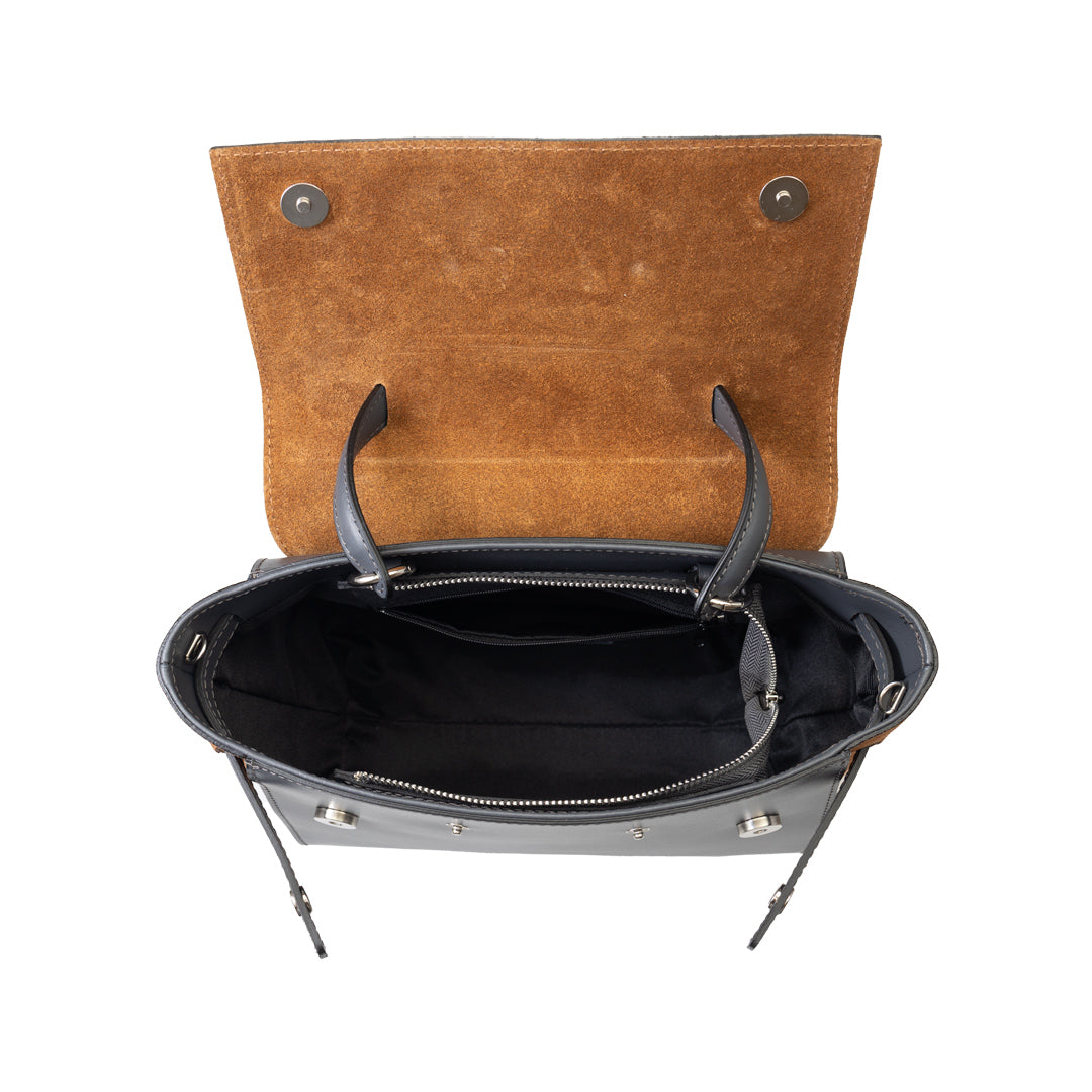 Damenhandtasche aus echtem braun-grauem Leder Erika