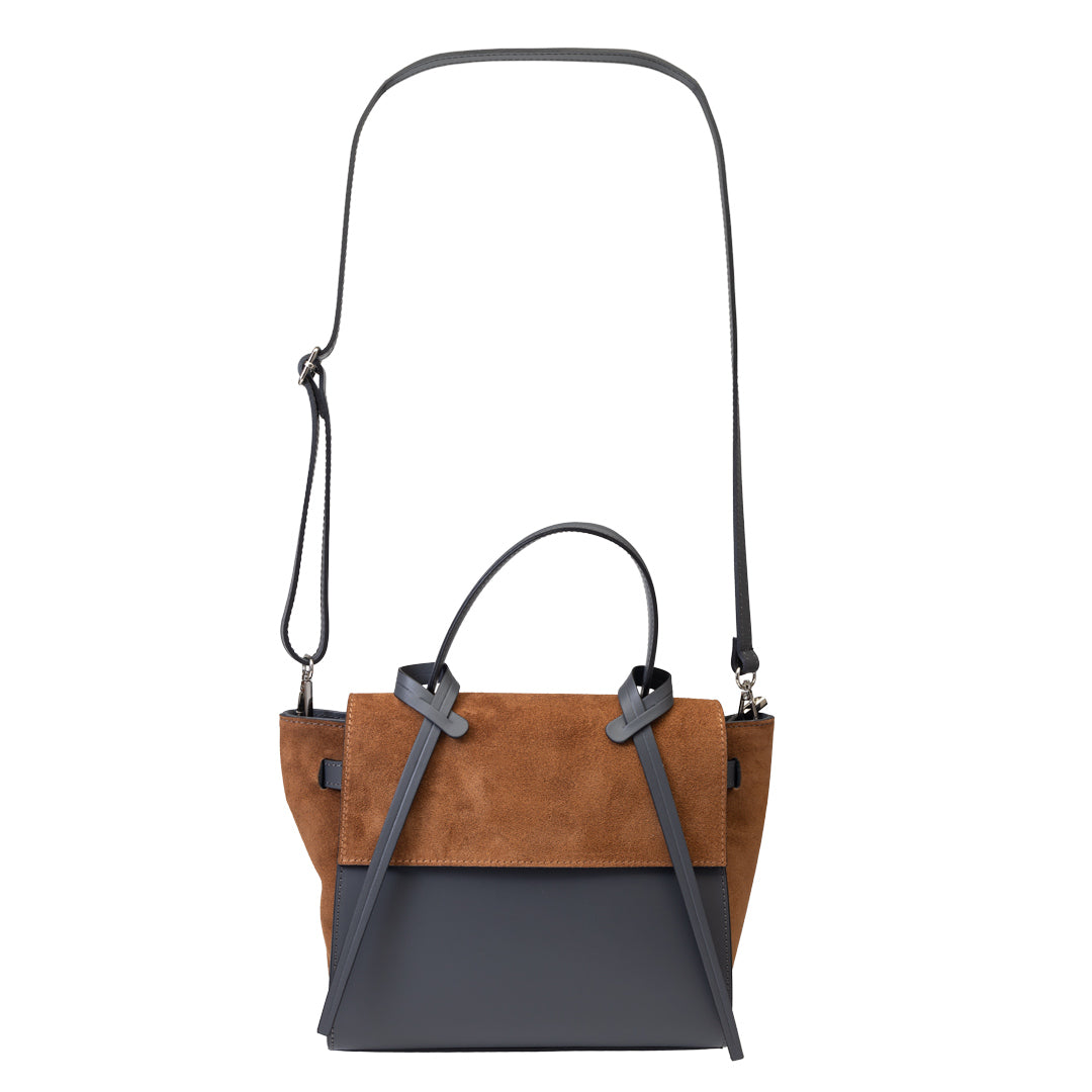 Damenhandtasche aus echtem braun-grauem Leder Erika